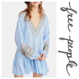 Free People Wild One Embroidered Peasant Dress In Blue Skies